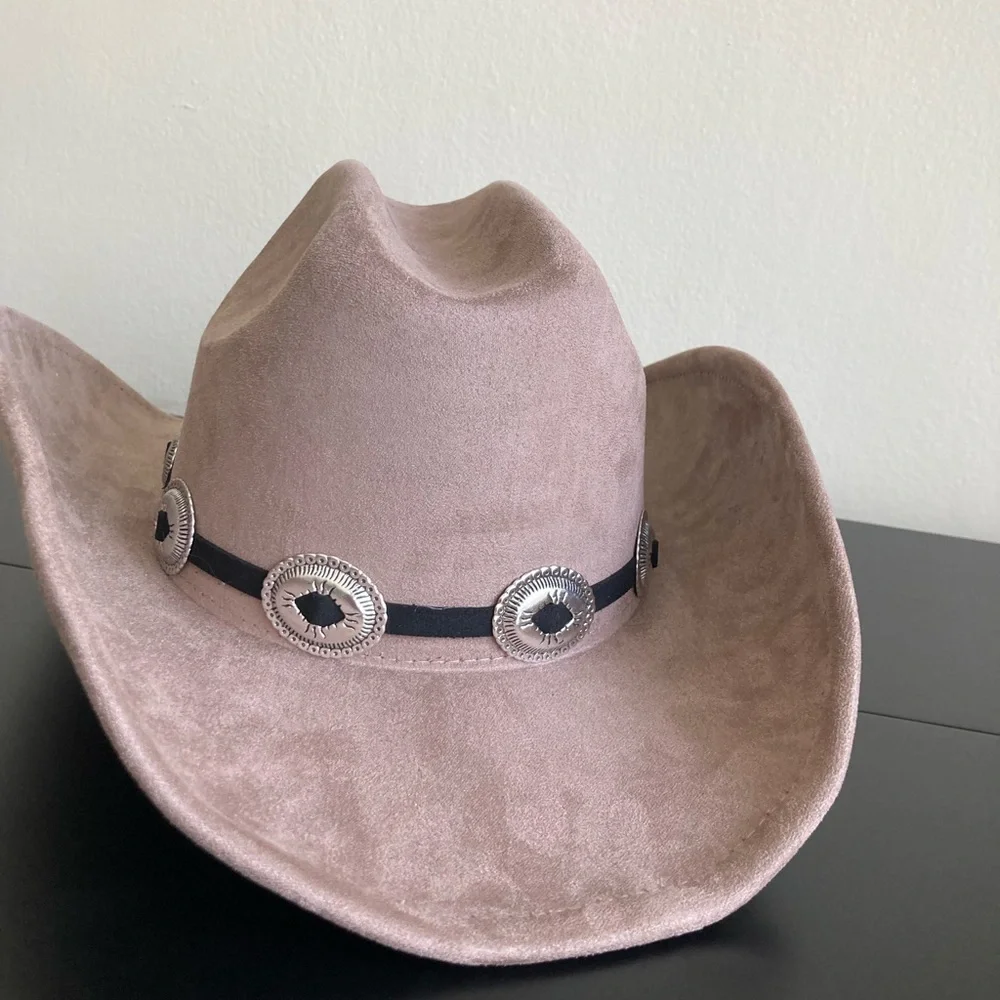 Illuma Taupe Faux Suede Western Cowboy Hat Silver Concho Band NWT